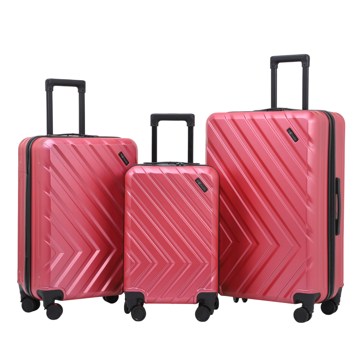 Nomado Horizon 2.0 luggage set in light pink with three sizes and a diagonal pattern