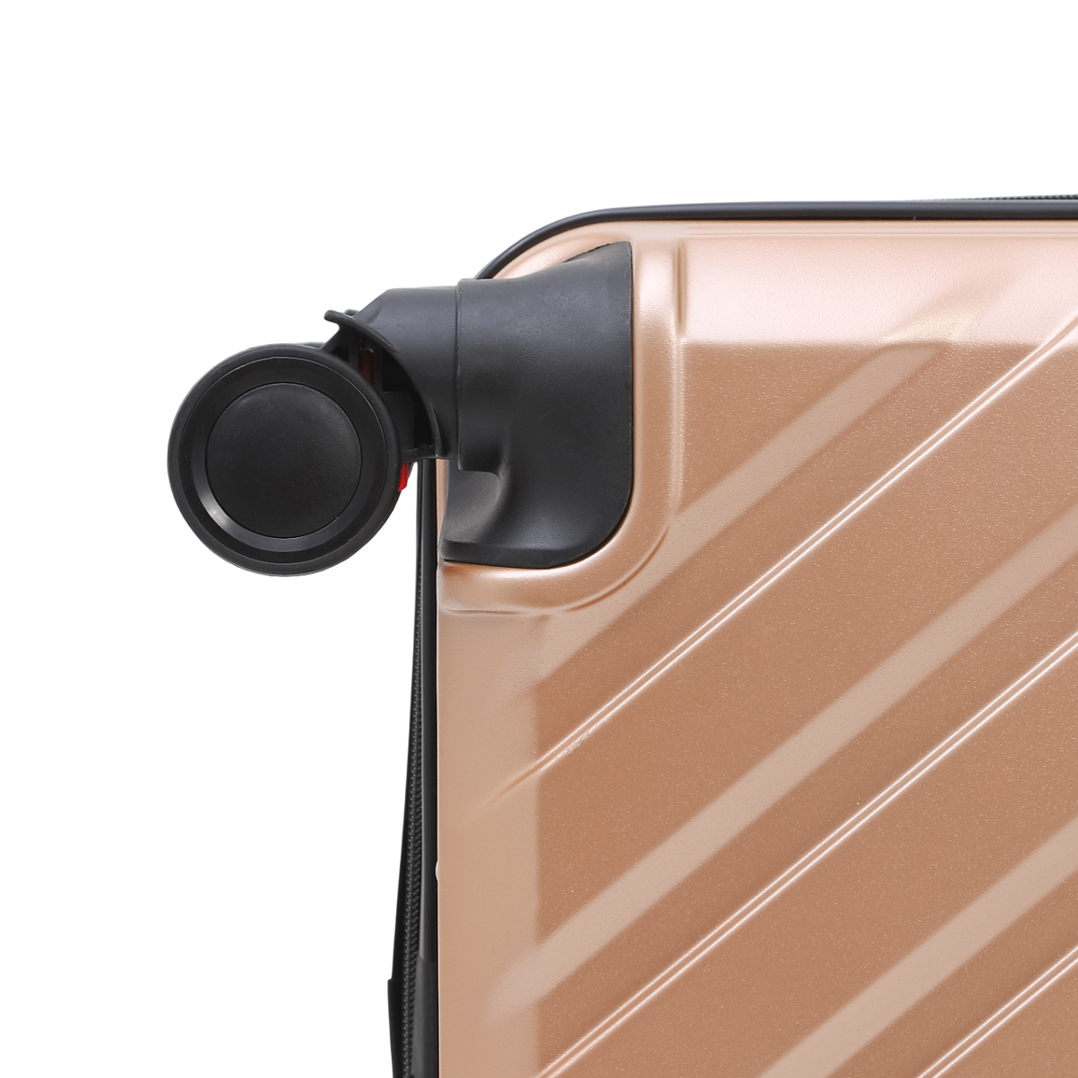 Horizon 2.0 koffer in goud met 360°-spinnerwielen – detailopname, zwarte details