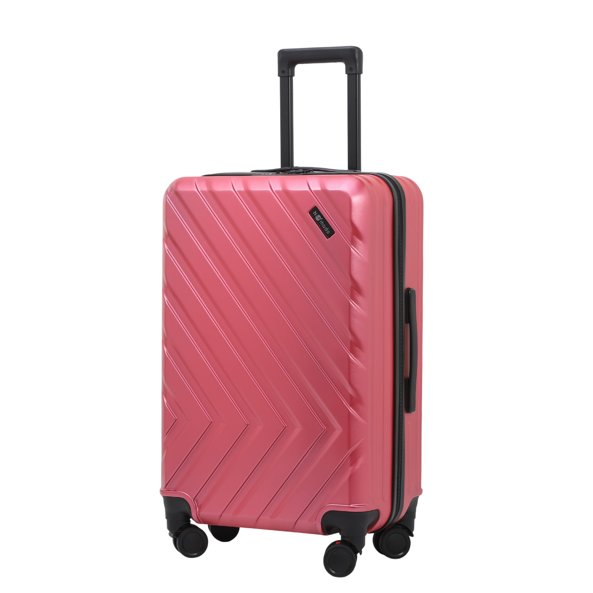 Nomado Horizon 2.0 suitcase in light pink with a telescopic handle, a pattern and a logo