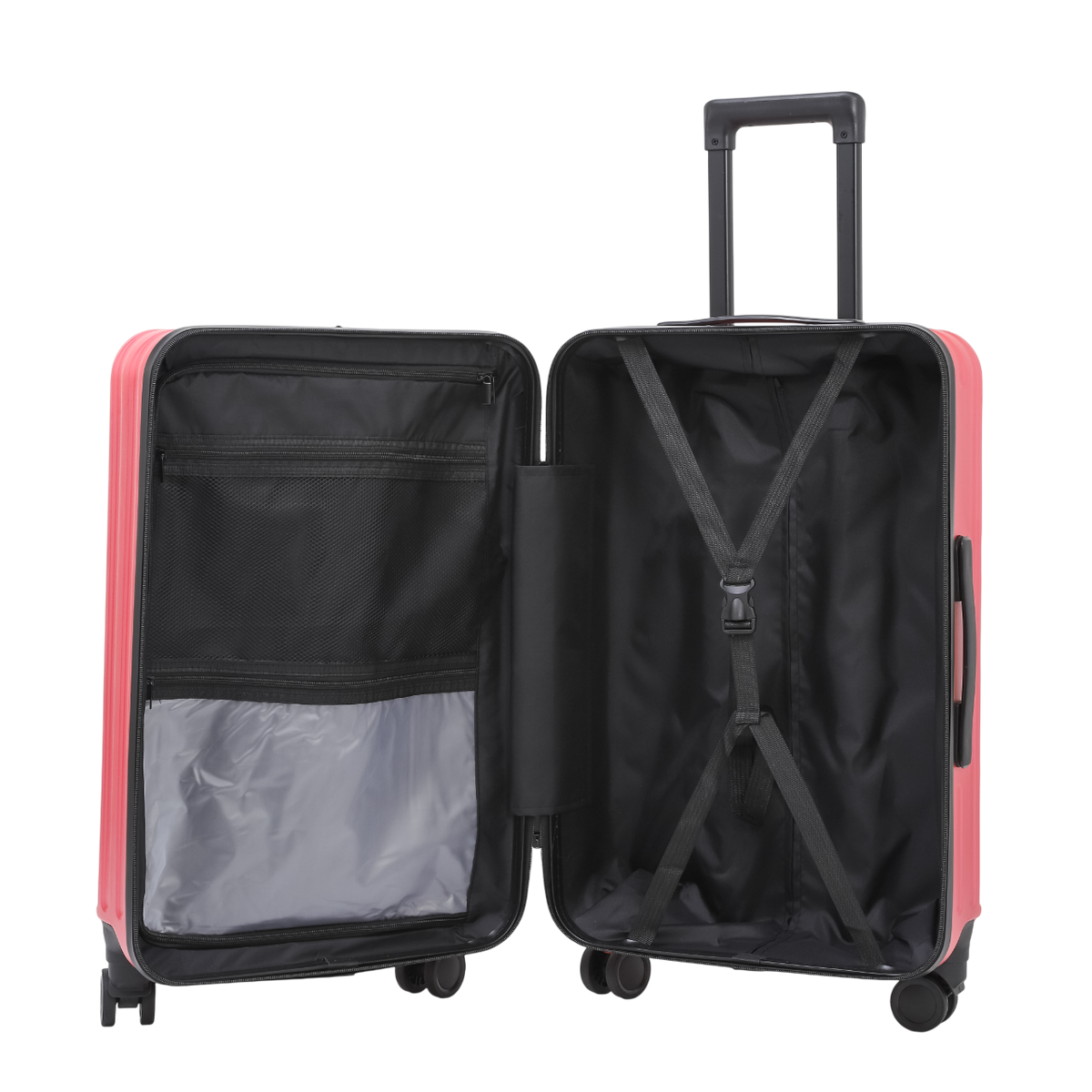 Horizon 2.0 suitcase in light pink with a zippered compartment and a packing system – interior view